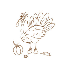 Happy Pilgrim Turkey Outline - Simple Thanksgiving Line Art