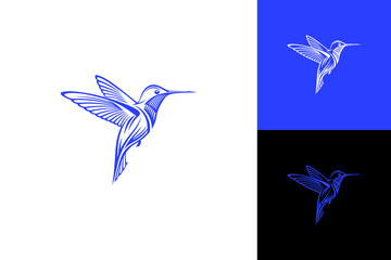Hummingbird Logo Set Blue Bird in Flight, Vector Illustration, Design Elements