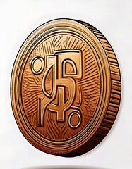 Stylized Bronze Coin with Intricate Design and Textured Surface.