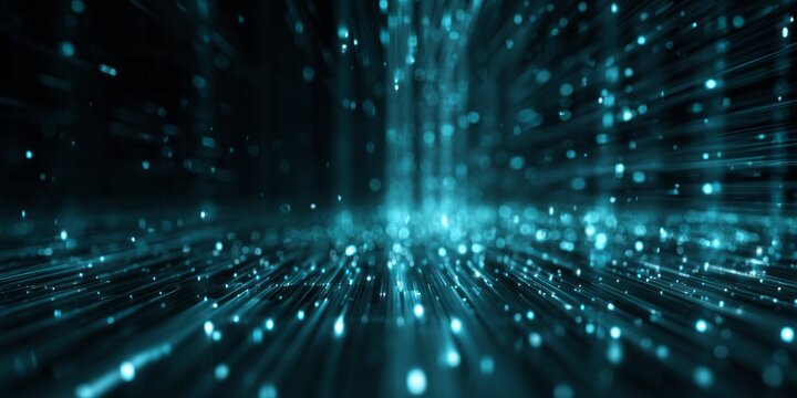 Glowing blue particles stream upward from a dark, illuminated surface.