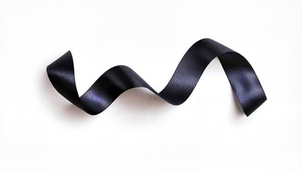 Black ribbon on white background for funeral attributes, religious service brochures, symbolic advertising, awareness campaigns, funeral announcements, obituary visuals, service website branding