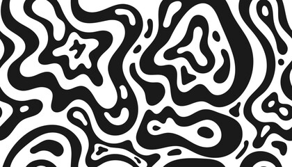 Fototapeta premium Groovy wavy black and white abstract background. Monochrome zebra style Y2K retro pattern with fun liquid lines, psychedelic texture, seamless vector design for branding and surface decoration