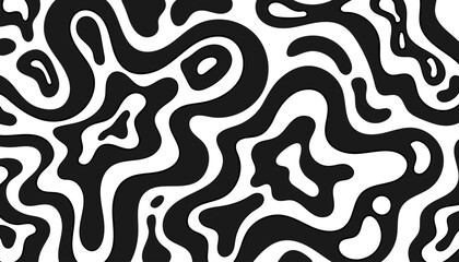 Minimalistic wavy groovy monochrome background in black and white. Fun zebra inspired Y2K abstract vector texture with smooth lines, retro pattern for fabric, wallpaper, print and digital design