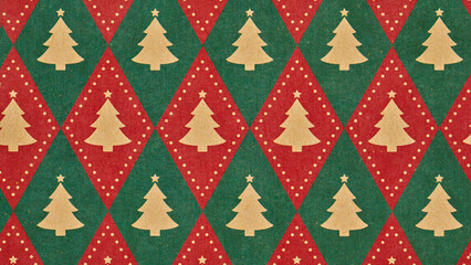 christmas tree seamless pattern,Green and brown Christmas background with christmas trees,seamless pattern of christmas trees and rhombus background,Christmas wrapping paper, Xmas pattern with ornamen