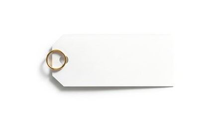 Elegant blank white gift tag with golden ring, ready for your personalized message.