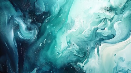 Abstract watercolor painting with swirling turquoise and blue patterns creating a dynamic and ethereal effect