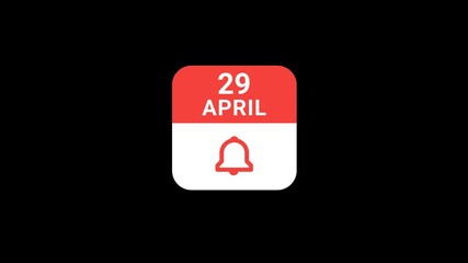 29 April Calendar with Notification Bell Animation | Event Reminder Concept