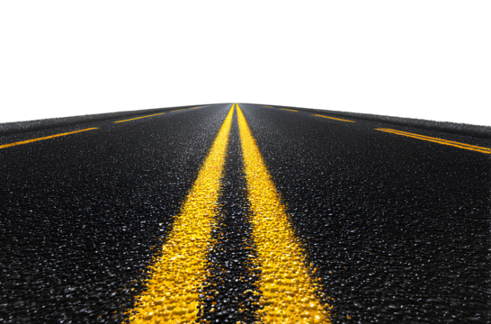  a road with yellow lines on a transparent background