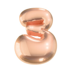 Number 3 in Shiny Golden Metallic Style