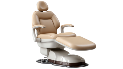 Dentist Chair: A contemporary dentist chair, meticulously designed for optimal comfort and functionality, positioned against a clear backdrop.