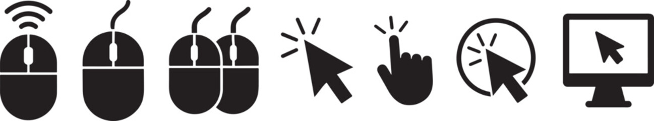 Computer Mouse Click Icon Set in bold silhouette style. Simple and isolated on white.