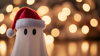 Obraz premium Festive specter ready for the holidays. This playful holiday spirit adds a spooky touch to the Christmas season with a charming red and white santa hat.