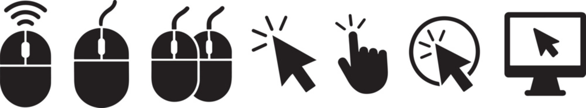 Computer Mouse Click Icon Set in bold silhouette style. Simple and isolated on white.