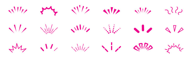 Line icon ray, confetti element set. Starburst line art with hand drawn glitter spark, pop icon shapes and surprise emphasis elements. Decorative sketch style for a sunshine ray vector illustration 