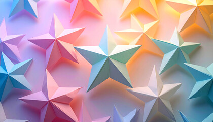 Obraz premium Pastel colored star shaped paper overlapping on a light box