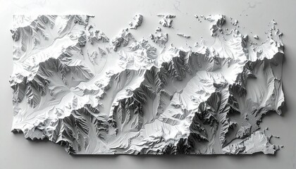 Detailed Topographic Relief Model showcasing Mountain Ranges and Glacial Features in High Contrast.