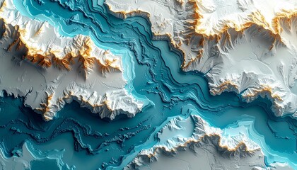 Abstract Topographic Map Art Showing Land and Water Aerial View Design Element for Backgrounds and Texture.