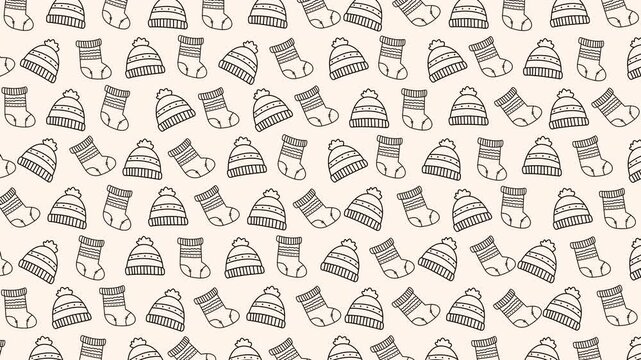 4K Cozy Winter Hat Sock Doodle Pattern Seamless Loop Animation Background