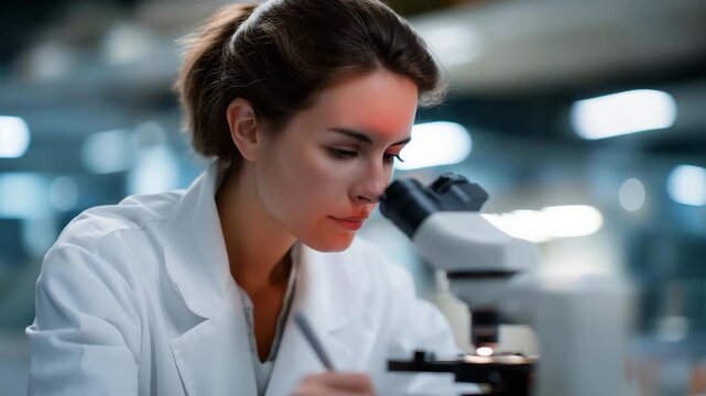 Medical researchers checking experimental protocol under microscope, symbolizing scientific dedication, precise record-keeping, and responsible research methodology in clinical environments.