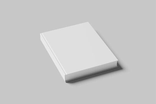 Hard cover book mock up isolated on soft gray background.