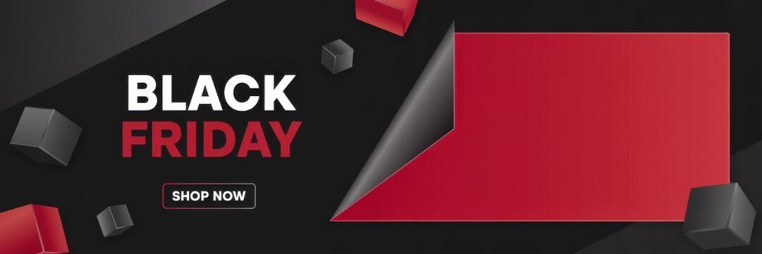 Fototapeta Modern 3D Black Friday Hero Banner — Red & Black, 'Shop Now' CTA