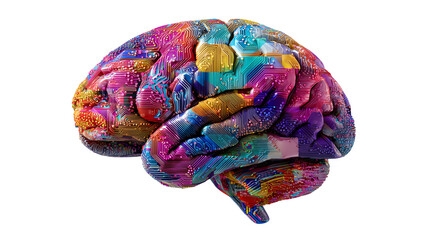 Creative Mindscape: A vibrant, colorful rendering of a human brain, symbolizing the boundless potential and complexity of human thought and creativity.