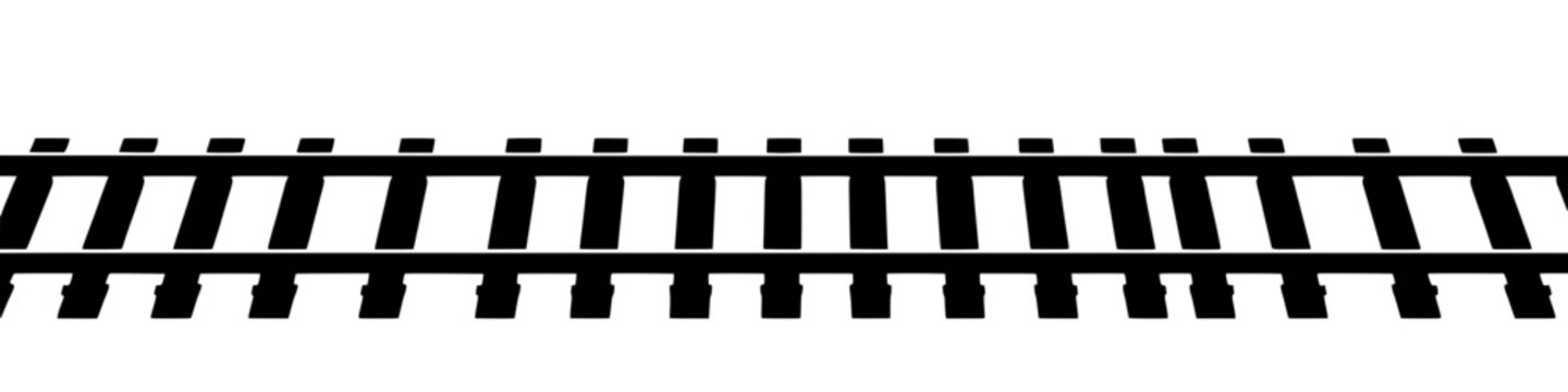 black and white illustration of railway tracks on a transparent background