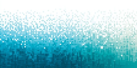 Digital mosaic background displays a color transition from deep blue to bright white through various shades of cyan.