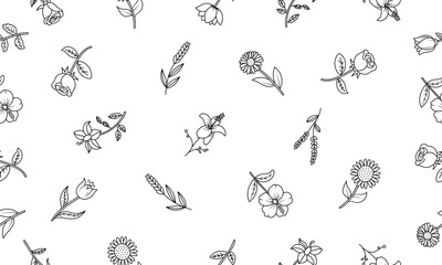 Seamless Black Floral Outline Pattern