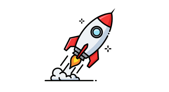 A cartoon rocket taking off into space against a transparent background, symbolizing progress and aspiration, hope, and achievement.