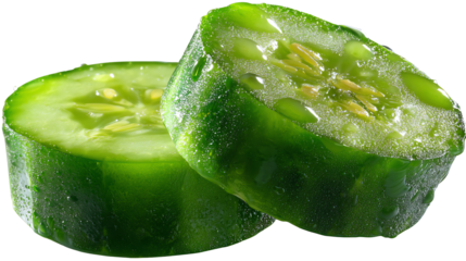 Cucumber Slices: Refreshing slices of a vibrant green cucumber, offering a crisp, hydrating appeal, perfect for culinary and wellness applications.