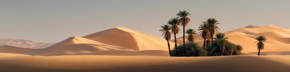 Obraz premium Majestic desert landscape with rolling sand dunes and tall palm trees