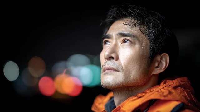 Highway Night Driver's Focused Expression