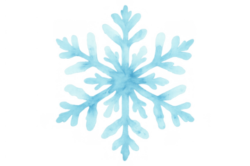 Blue watercolor snowflake creating a winter holiday design element with transparent background