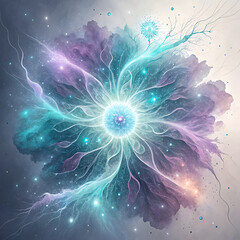 Vibrant abstract radial nebula with cosmic energy burst and starry background illustration