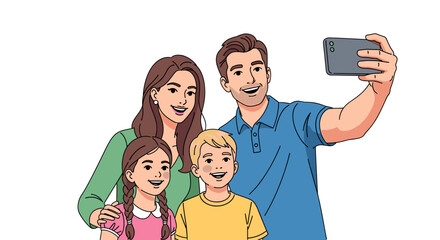 Family taking selfie with smartphone.