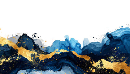 Obraz premium Abstract blue watercolor backdrop with ink splashes and paint drops creating a liquid grunge texture