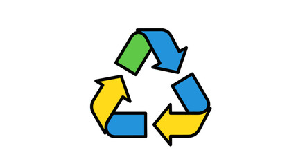 Obraz premium Vibrant symbol of sustainability and conservation with green, blue, and yellow arrows forming a recycling emblem.