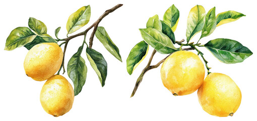 PNG Vibrant watercolor lemons illustration, element set on transparent background