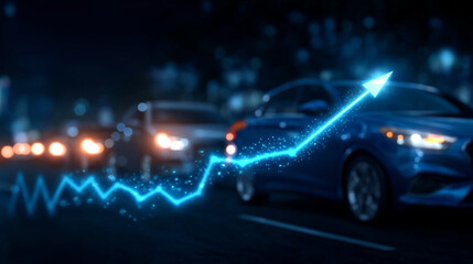 Traffic Trendline: A striking visualization of a car driving on a road with an upward trendline, symbolizing growth and progress in the transport sector.