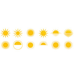 Diverse collection of yellow sun vector illustrations showcasing various weather and design concepts