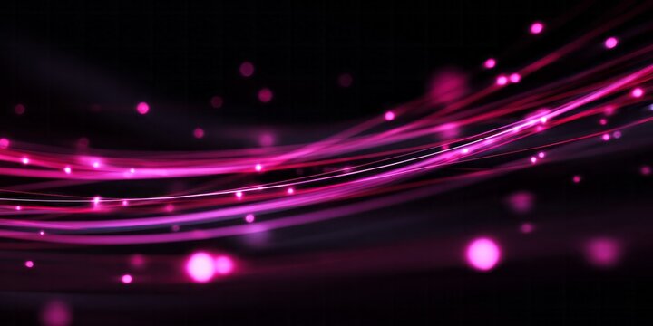 Vibrant pink light streams flow across a deep black background with scattered glowing orbs. - Powered by Adobe