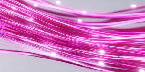 Illuminated strands of vibrant magenta light flow dynamically across a soft background.