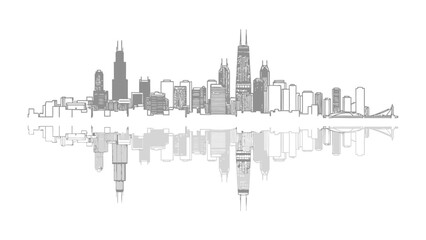 Fototapeta premium Chicago Skyline Silhouette: A minimalist black and white skyline of a major metropolis. Featuring clean lines and geometric shapes.