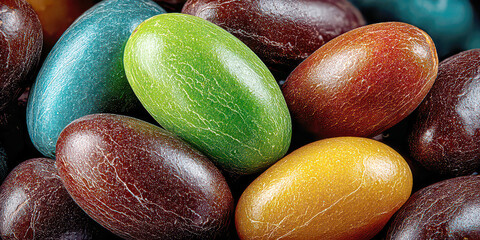 Extreme Close-up of Smooth Textured Multi-Colored Chocolate Coated Candies