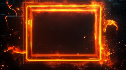 Fiery Burning Square Frame with Intense Orange and Red Flames Against a Dark Background