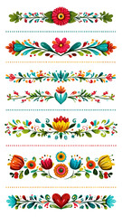 Fototapeta premium Hand-Drawn Floral Text Dividers Set in Mexican Folk Art Style