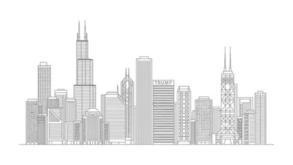 Fototapeta premium Urban Skyline of Buildings: A monochrome view of skyscrapers reaching towards the sky, showcasing the architectural brilliance of modern urban design. 