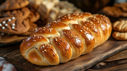 Sweet plaited bread called liner and cookies in the background