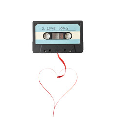 Fototapeta premium Retro audio cassette with heart shaped tape evoking nostalgic romantic feelings on transparent layer